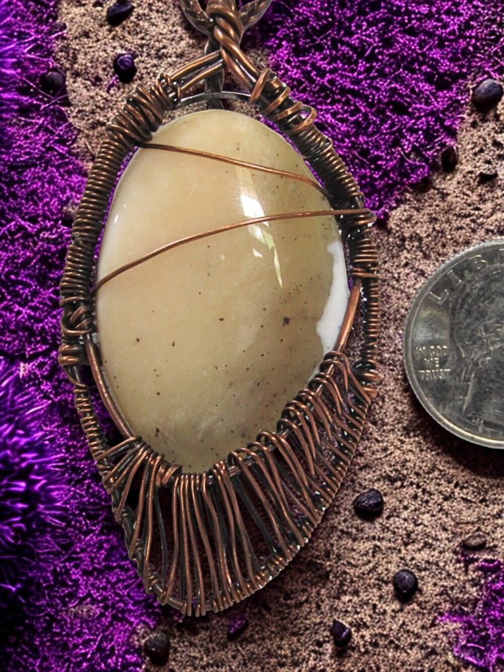 Handmade Wire Wrapped Dendrite Opal. Dendrite Opal /Copper wire necklace. - Picture 3 of 4